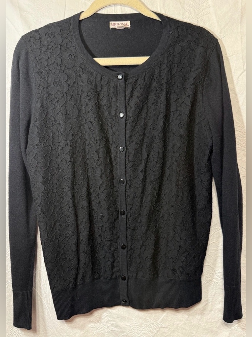 Merona Black Lace Front Women's Cardigan Sweater Large